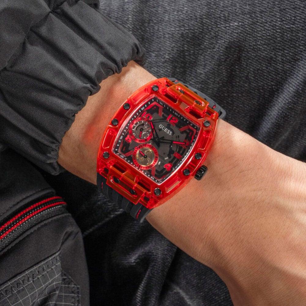  Shop Authentic Guess Phoenix Multifunction Analog Red Dial Black Silicone Strap Watch For Men - GW0499G4 - Luxxuri