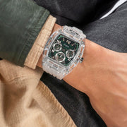  Shop Authentic Guess Phoenix Quartz Green Dial Transparent Silicone Strap Watch For Men - GW0499G8 - Luxxuri
