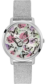  Shop Authentic Guess Sparkle Butterfly White Dial Silver Leather Strap Watch For Women - GW0008L1 - Luxxuri