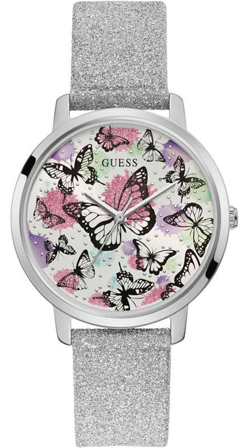  Shop Authentic Guess Sparkle Butterfly White Dial Silver Leather Strap Watch For Women - GW0008L1 - Luxxuri
