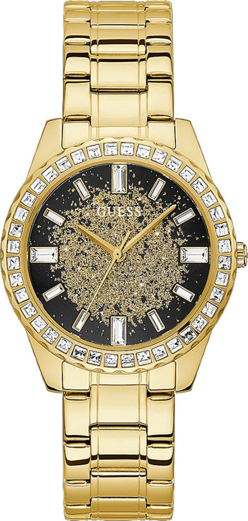  Shop Authentic Guess Night Life Diamonds Black Dial Gold Steel Strap Watch for Women - GW0405L2 - Luxxuri