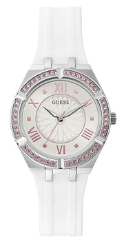  Shop Authentic Guess Sparkling Silver Dial White Rubber Strap Watch For Women - GW0032L1 - Luxxuri