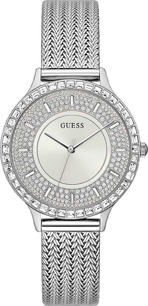  Shop Authentic Guess Soiree Diamonds Silver Dial Silver Mesh Bracelet Watch for Women - GW0402L1 - Luxxuri