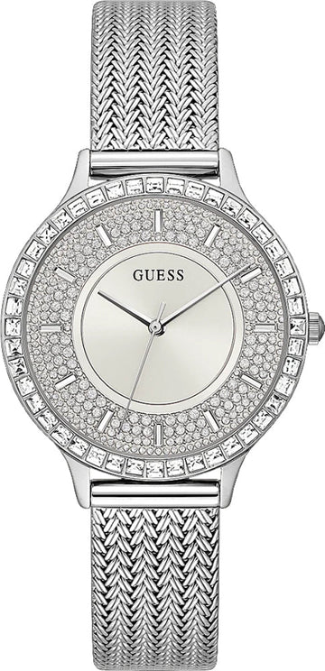  Shop Authentic Guess Soiree Diamonds Silver Dial Silver Mesh Bracelet Watch for Women - GW0402L1 - Luxxuri