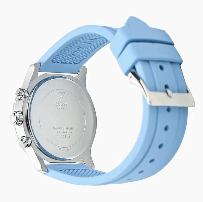  Shop Authentic Guess Confetti Crystal Silver Dial Blue Rubber Strap Watch For Women - W1098L3 - Luxxuri