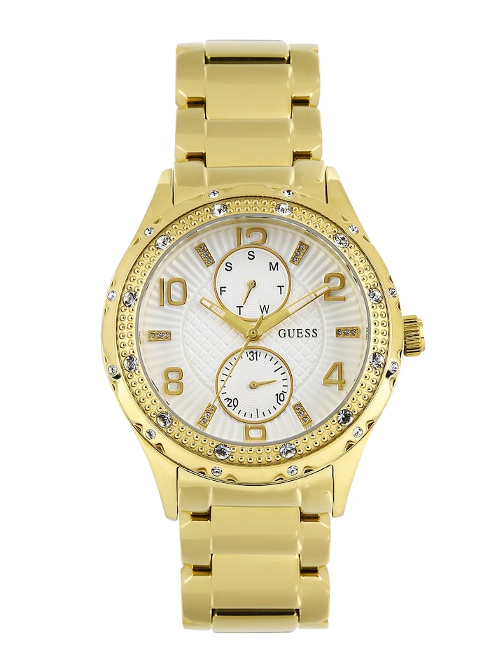  Shop Authentic Guess Siren Diamonds Silver Dial Gold Steel Strap Watch for Women - W0442L2 - Luxxuri