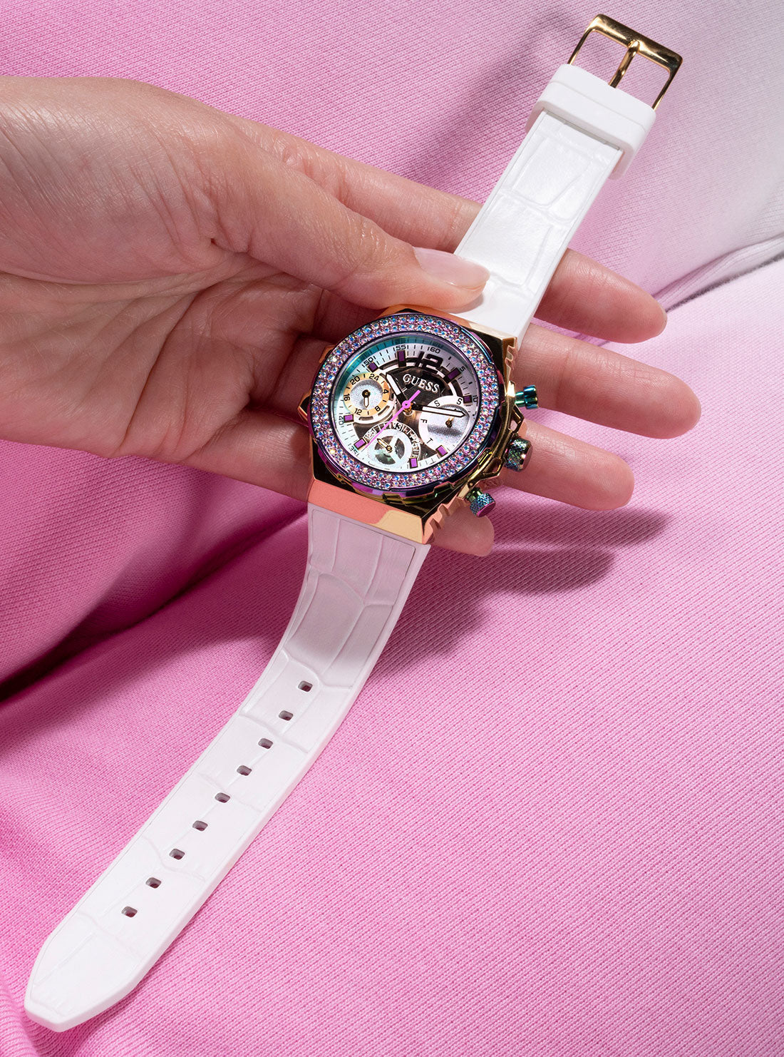  Shop Authentic Guess Fusion Chronograph White Dial White Leather Strap Watch For Women - GW0553L2 - Luxxuri