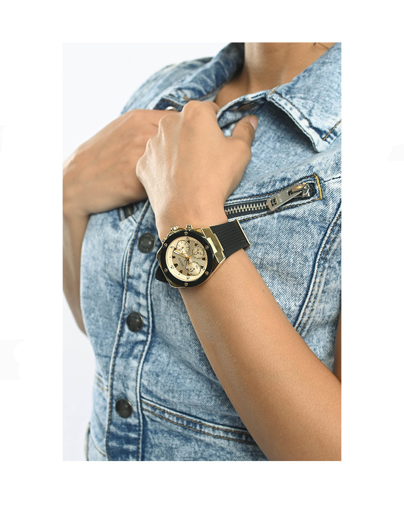  Shop Authentic Guess Athena Gold Dial Black Rubber Strap Watch For Women - GW0030L2 - Luxxuri
