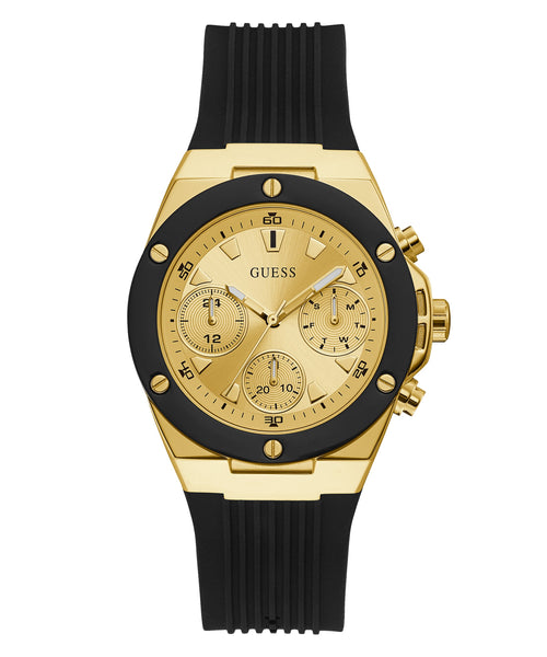  Shop Authentic Guess Athena Gold Dial Black Rubber Strap Watch For Women - GW0030L2 - Luxxuri