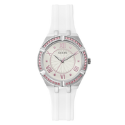  Shop Authentic Guess Sparkling Silver Dial White Rubber Strap Watch For Women - GW0032L1 - Luxxuri