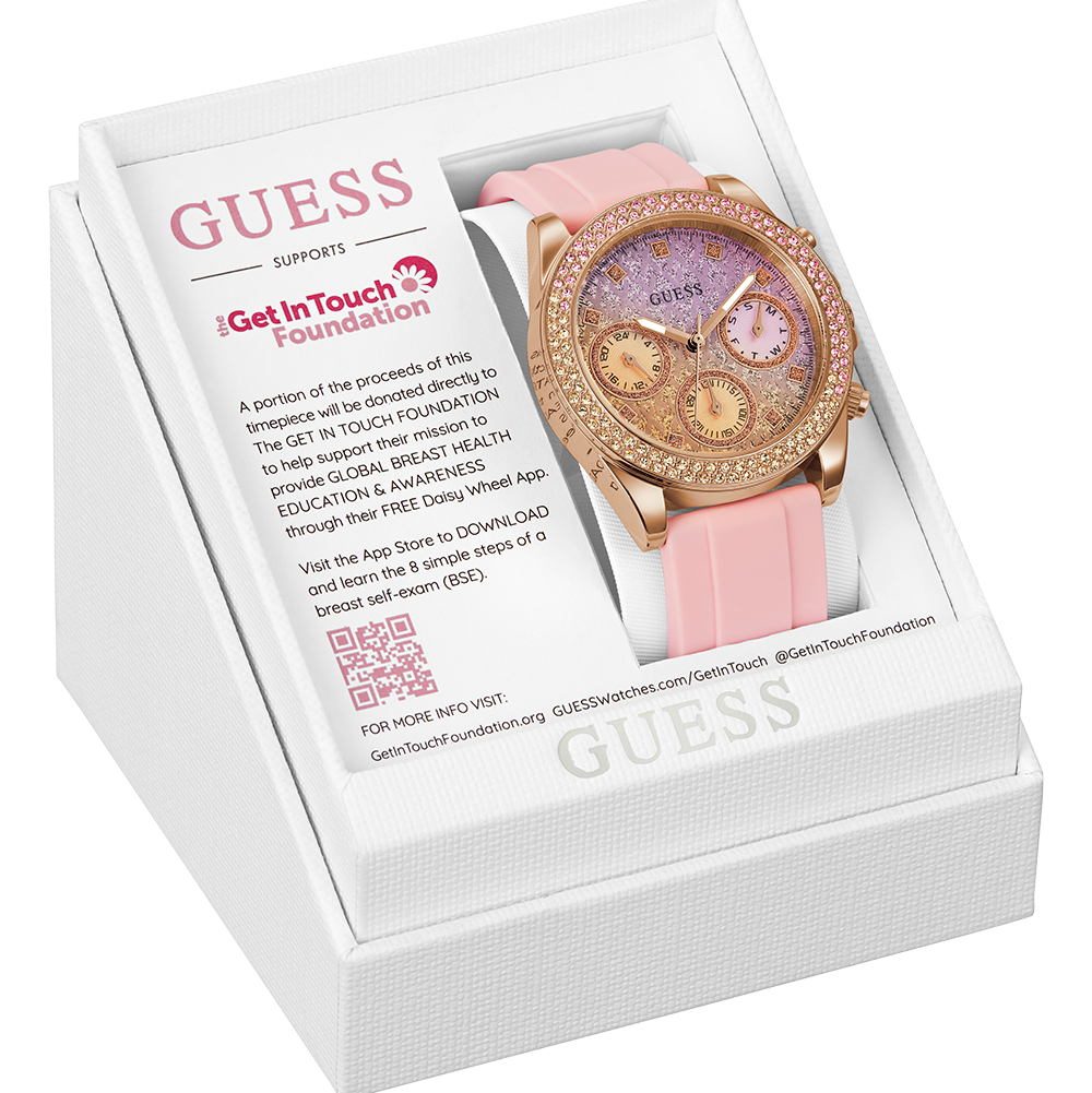  Shop Authentic Guess Sparkling Chronograph Crystals Pink Dial Pink Silicone Strap Watch For Women - GW0032L4 - Luxxuri
