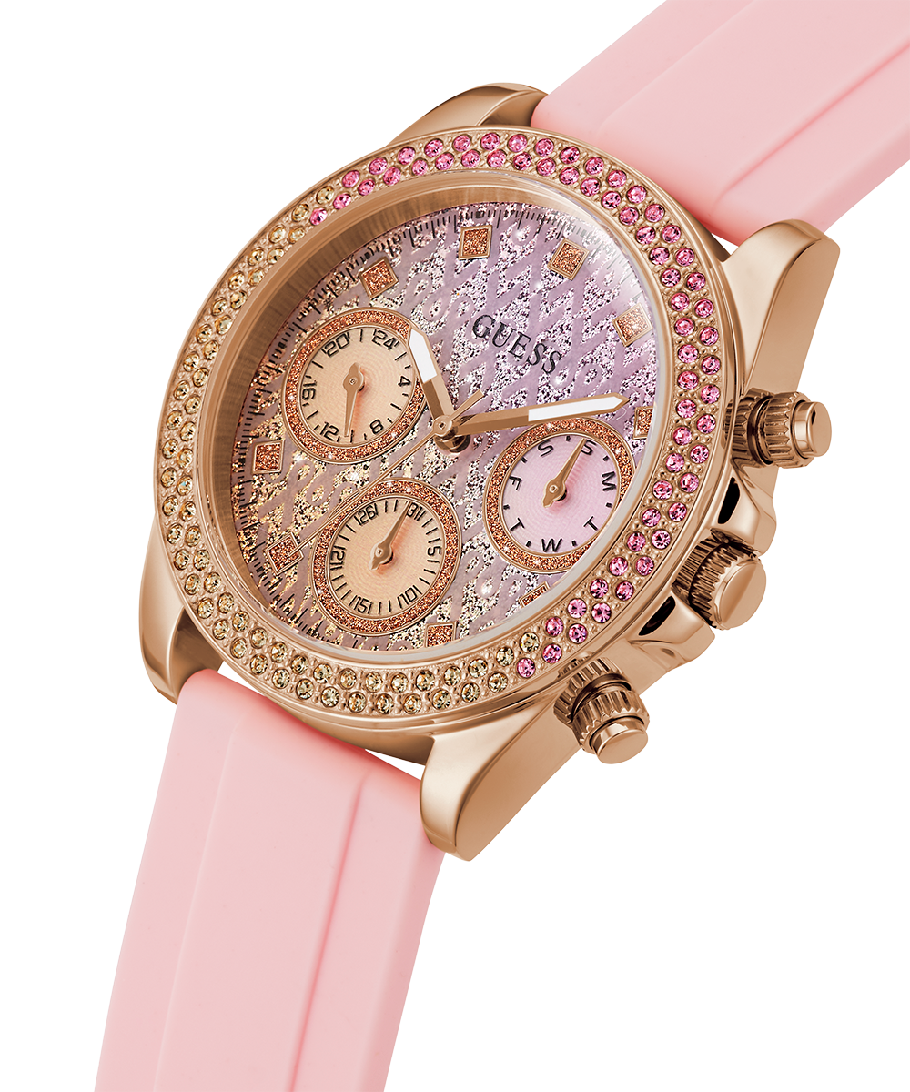  Shop Authentic Guess Sparkling Chronograph Crystals Pink Dial Pink Silicone Strap Watch For Women - GW0032L4 - Luxxuri