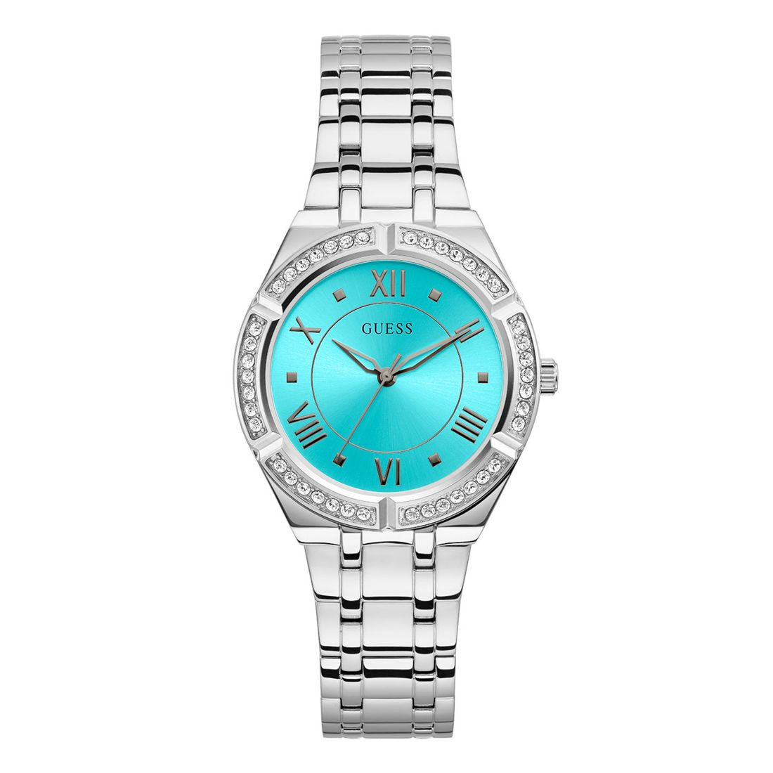  Shop Authentic Guess Cosmo Diamonds Turquoise Dial Silver Steel Strap Watch for Women - GW0033L7 - Luxxuri