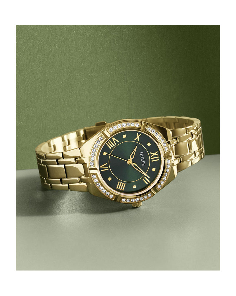  Shop Authentic Guess Cosmo Diamonds Green Dial Gold Steel Strap Watch for Women - GW0033L8 - Luxxuri