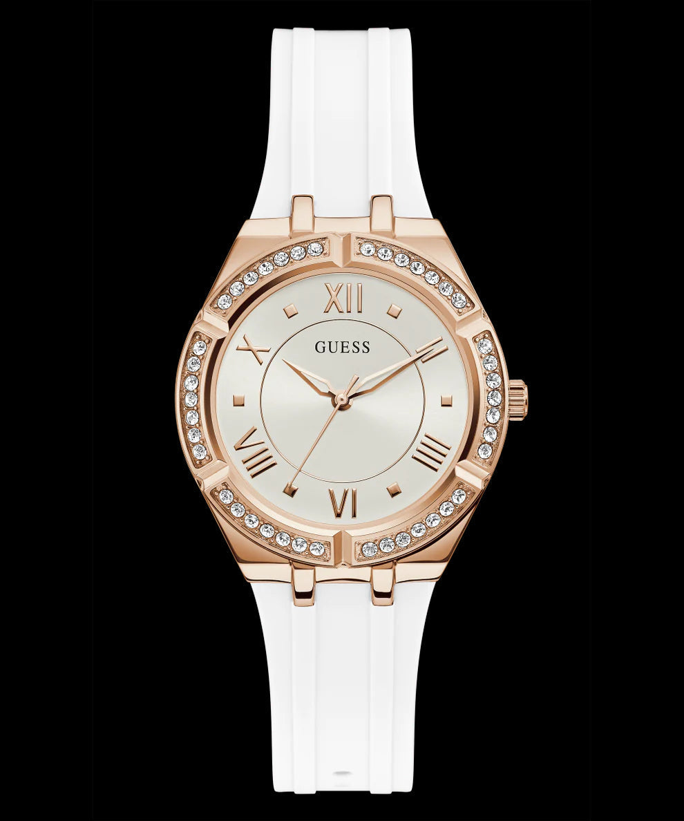  Shop Authentic Guess Cosmo Diamonds Silver Dial White Rubber Strap Watch for Women - GW0034L2 - Luxxuri