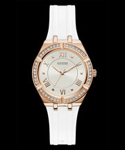  Shop Authentic Guess Cosmo Diamonds Silver Dial White Rubber Strap Watch for Women - GW0034L2 - Luxxuri