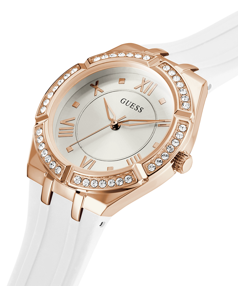  Shop Authentic Guess Cosmo Diamonds Silver Dial White Rubber Strap Watch for Women - GW0034L2 - Luxxuri