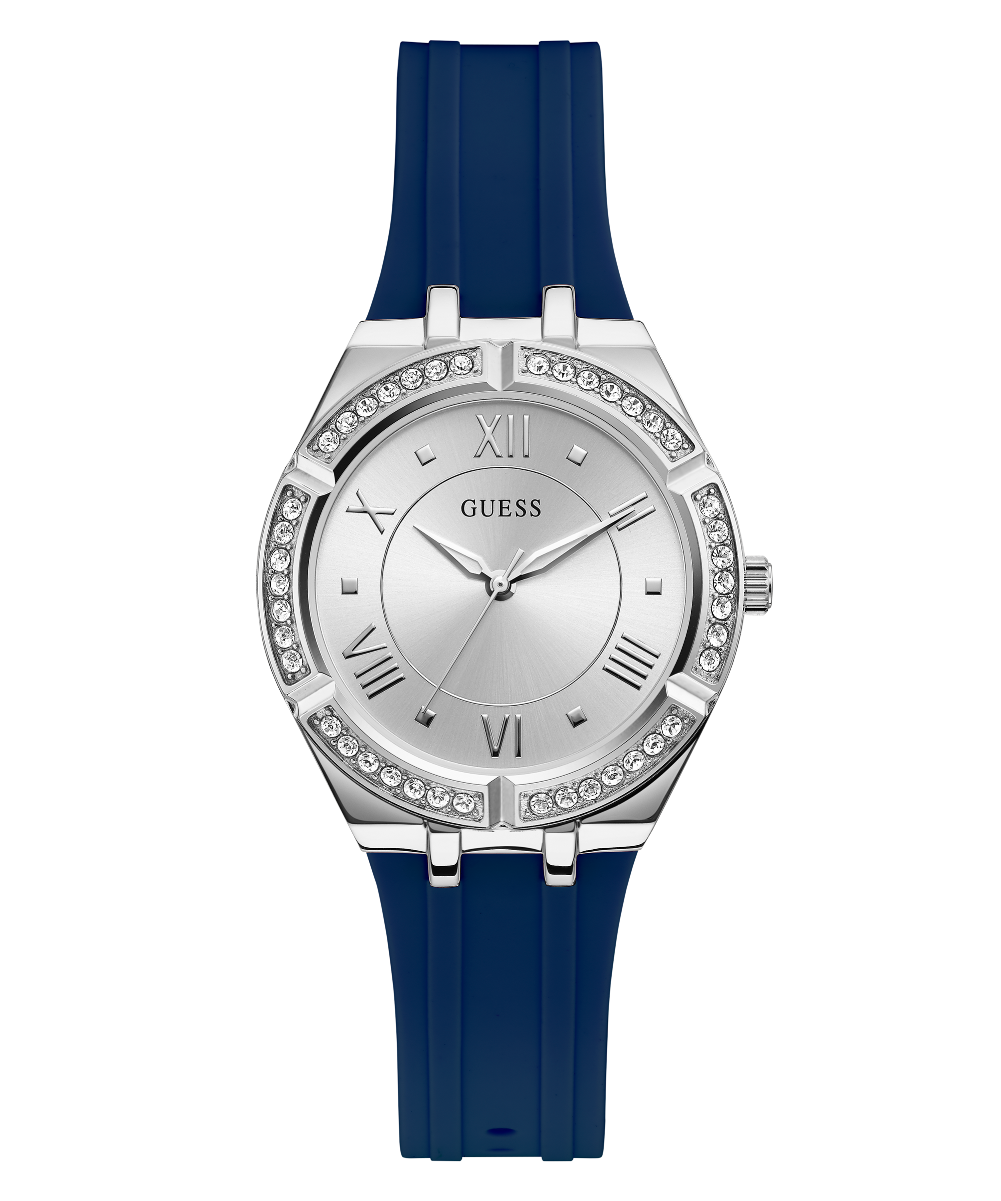  Shop Authentic Guess Cosmo Diamonds Silver Dial Blue Rubber Strap Watch for Women - GW0034L5 - Luxxuri