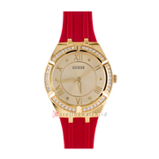  Shop Authentic Guess Cosmo Diamonds Gold Dial Red Rubber Strap Watch for Women - GW0034L6 - Luxxuri