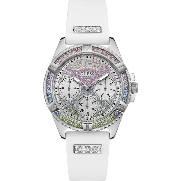  Shop Authentic Guess Frontier Diamonds Silver Dial White Rubber Strap Watch for Women - GW0045L1 - Luxxuri