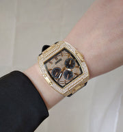  Shop Authentic Guess Phoenix Multifunction Crystals Gold Dial Black Silicone Strap Watch For Men - GW0048G2 - Luxxuri
