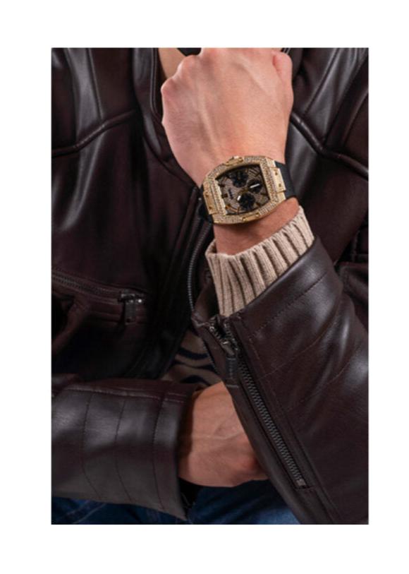  Shop Authentic Guess Phoenix Multifunction Crystals Gold Dial Black Silicone Strap Watch For Men - GW0048G2 - Luxxuri