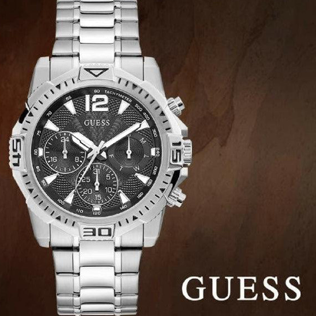  Shop Authentic Guess Commander Chronograph Black Dial Silver Steel Strap Watch for Men - GW0056G1 - Luxxuri