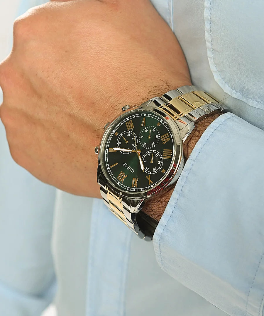  Shop Authentic Guess Hendrix Green Dial Two Tone Steel Strap Watch For Men - GW0066G2 - Luxxuri