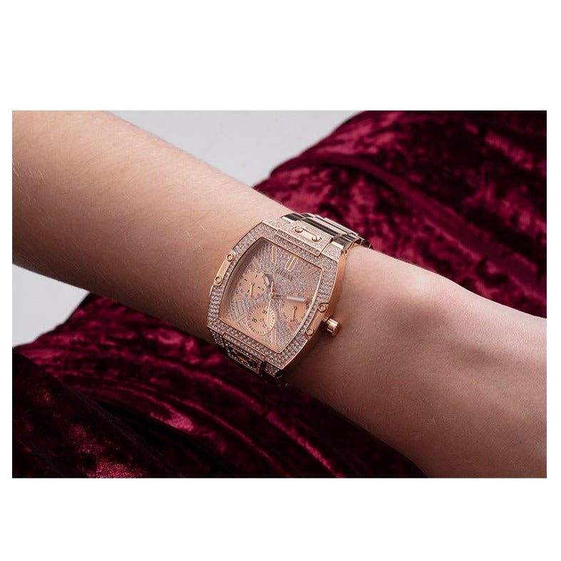  Shop Authentic Guess Raven Diamonds Rose Gold Dial Rose Gold Steel Strap Watch for Women - GW0104L3 - Luxxuri
