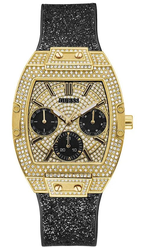  Shop Authentic Guess Raven Diamonds Champagne Dial Black Rubber Strap Watch For Women - GW0105L2 - Luxxuri