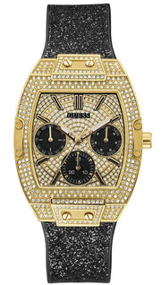  Shop Authentic Guess Raven Diamonds Champagne Dial Black Rubber Strap Watch For Women - GW0105L2 - Luxxuri