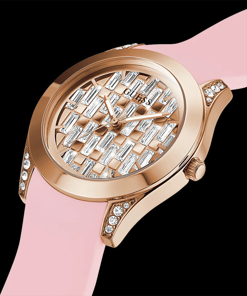  Shop Authentic Guess Clarity Gold Dial Pink Silicone Strap Watch for Women - GW0109L2 - Luxxuri