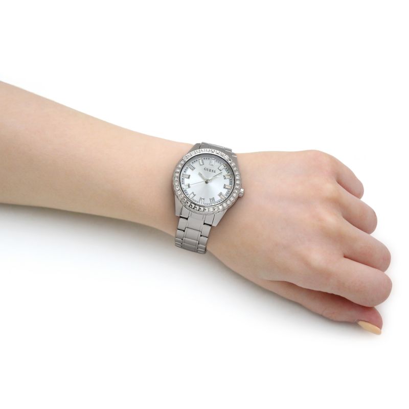  Shop Authentic Guess Sparkler Diamonds Silver Dial Silver Steel Strap Watch for Women - GW0111L1 - Luxxuri
