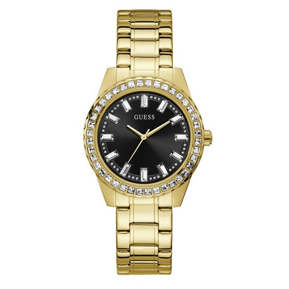  Shop Authentic Guess Sparkler Diamonds Black Dial Gold Steel Strap Watch for Women - GW0111L2 - Luxxuri