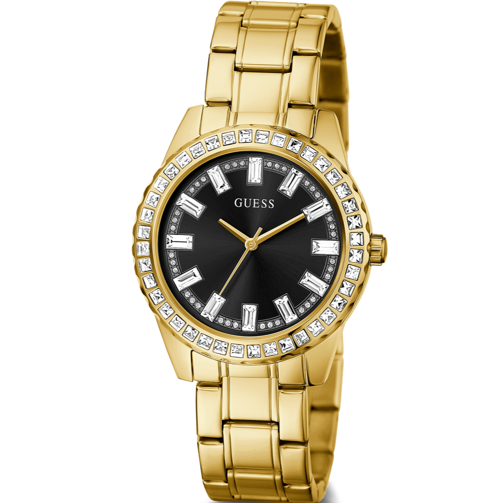  Shop Authentic Guess Sparkler Diamonds Black Dial Gold Steel Strap Watch for Women - GW0111L2 - Luxxuri