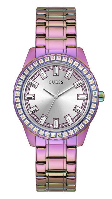  Shop Authentic Guess Sparkler Silver Dial Purple Steel Strap Watch For Women - GW0111L5 - Luxxuri