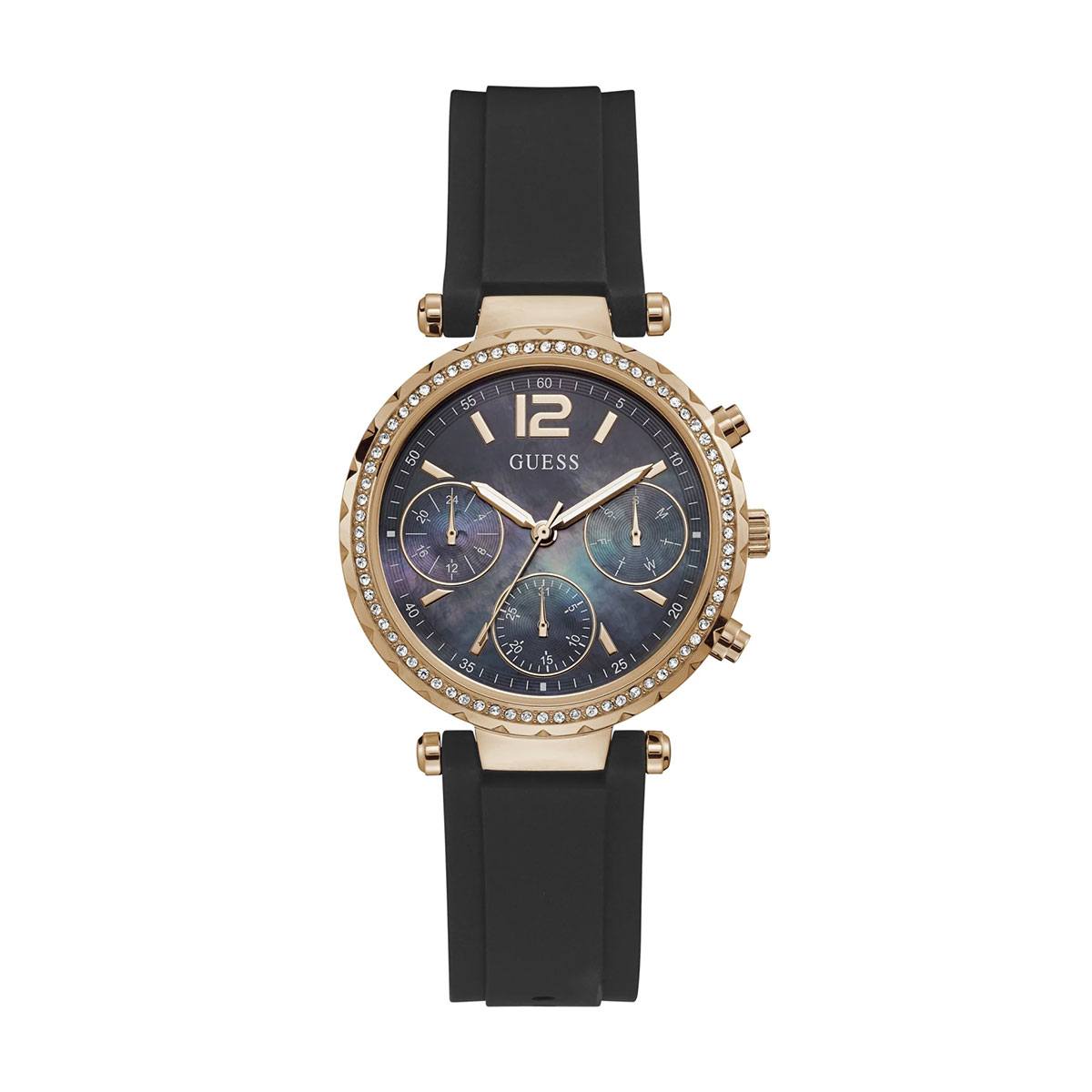  Shop Authentic Guess Solstice Diamonds Black Mother of Pearl Dial Black Rubber Strap Watch for Women - GW0113L2 - Luxxuri