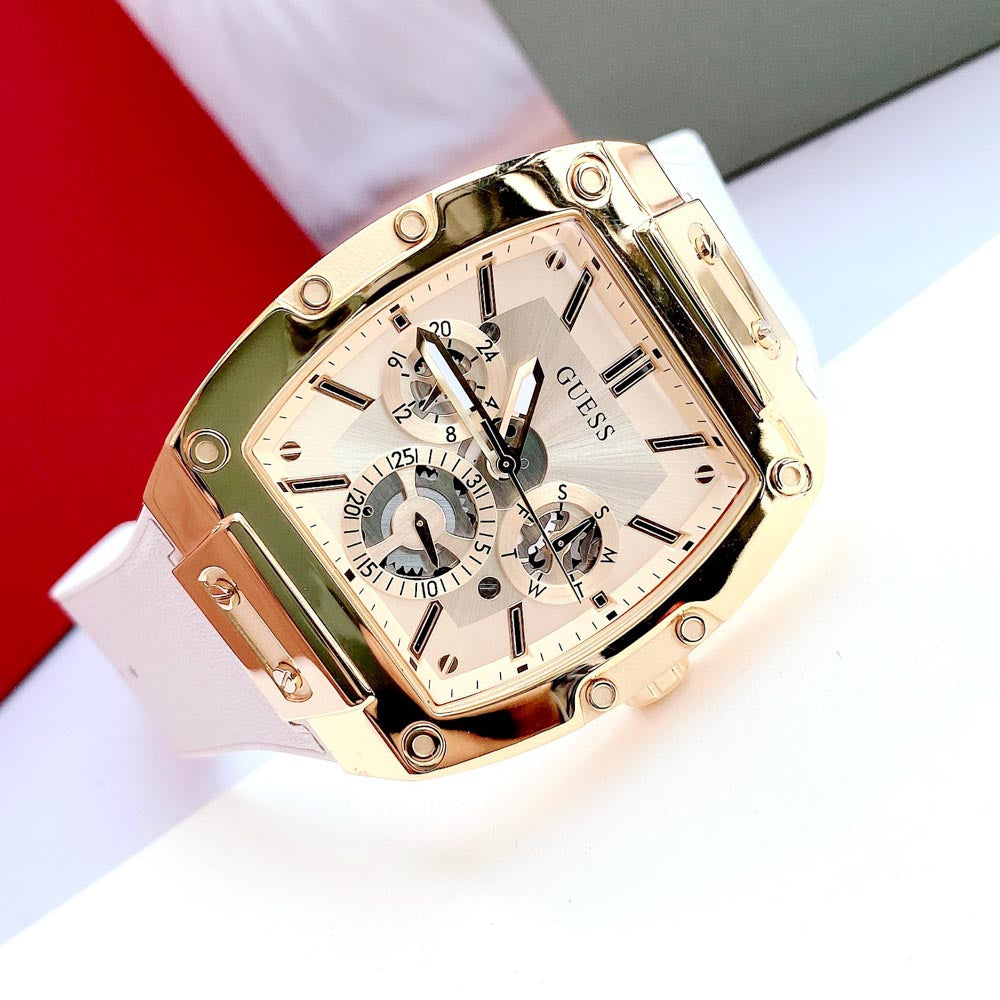  Shop Authentic Guess Phoenix Multifunction Gold Dial White Leather Strap Watch for Men - GW0202G6 - Luxxuri