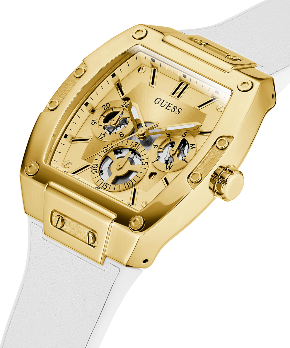  Shop Authentic Guess Phoenix Multifunction Gold Dial White Leather Strap Watch for Men - GW0202G6 - Luxxuri