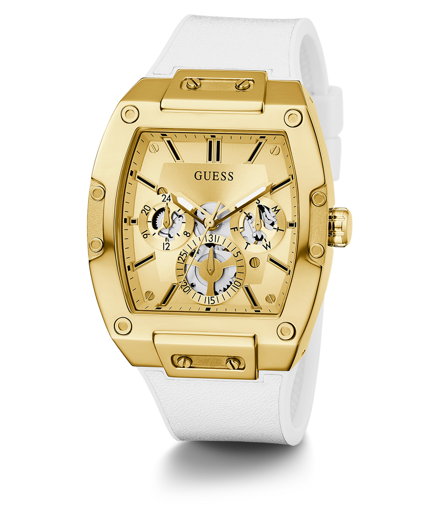  Shop Authentic Guess Phoenix Multifunction Gold Dial White Leather Strap Watch for Men - GW0202G6 - Luxxuri