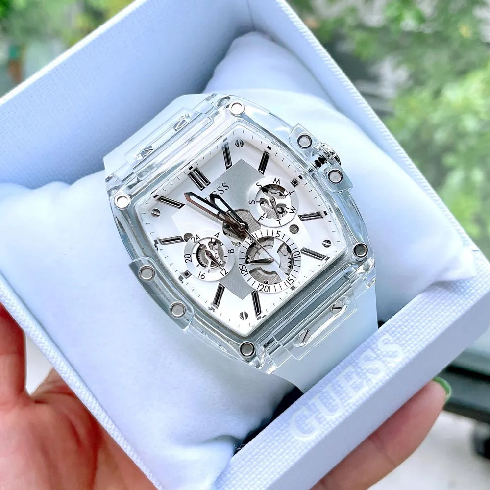  Shop Authentic Guess Phoenix Multi Function Silver Dial White Rubber Strap Watch for Men - GW0203G1 - Luxxuri