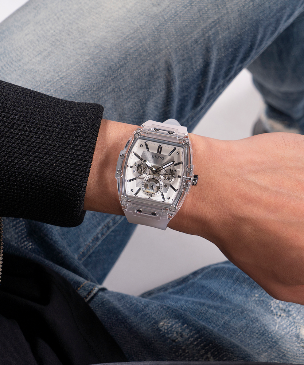  Shop Authentic Guess Phoenix Multi Function Silver Dial White Rubber Strap Watch for Men - GW0203G1 - Luxxuri