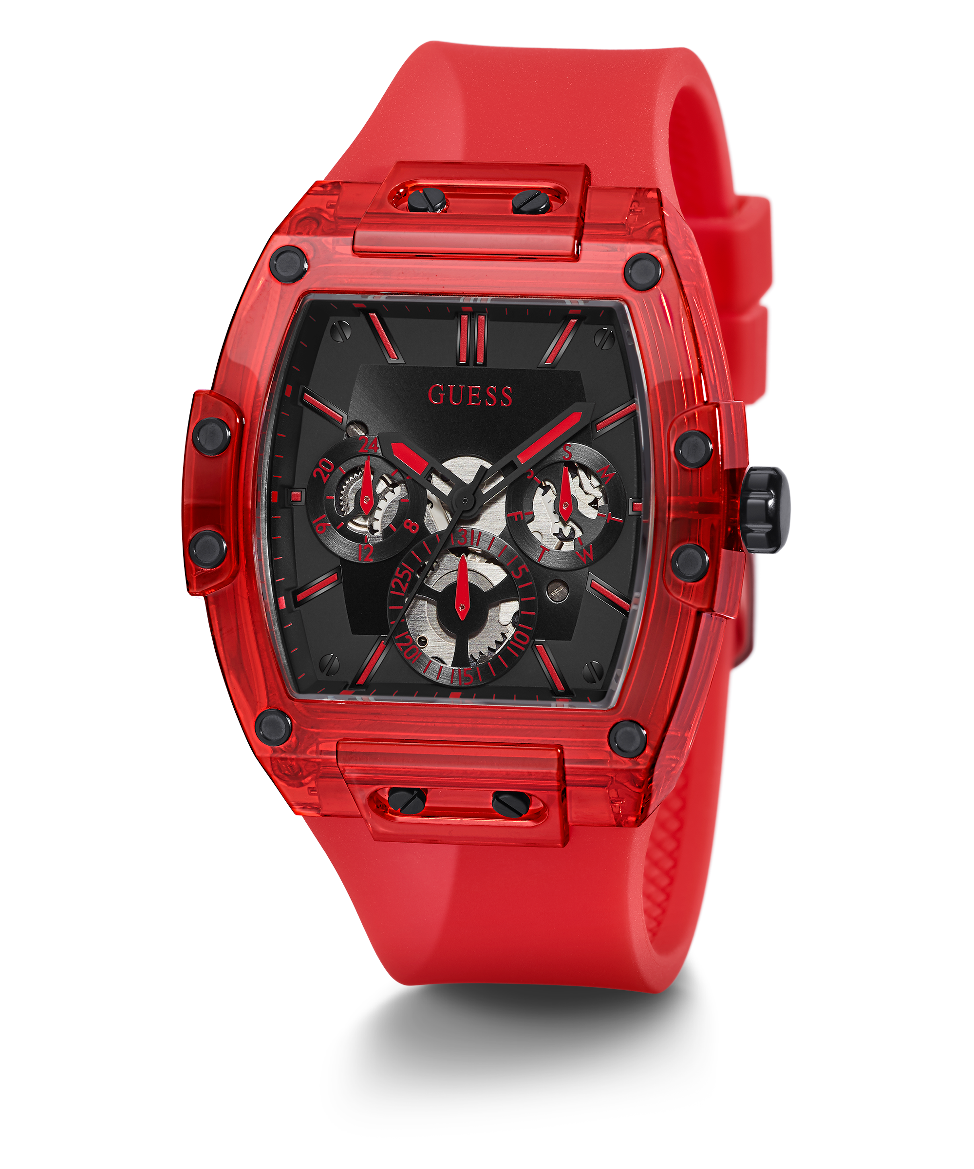  Shop Authentic Guess Phoenix Multifunction Black Dial Red Rubber Strap Watch for Men - GW0203G5 - Luxxuri