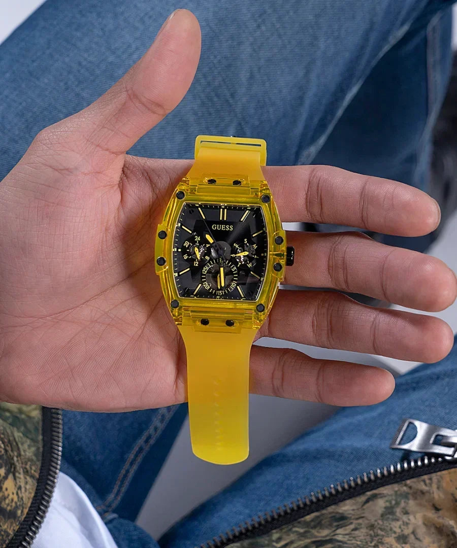  Shop Authentic Guess Phoenix Multi Function Black Dial Yellow Rubber Strap Watch for Men - GW0203G6 - Luxxuri