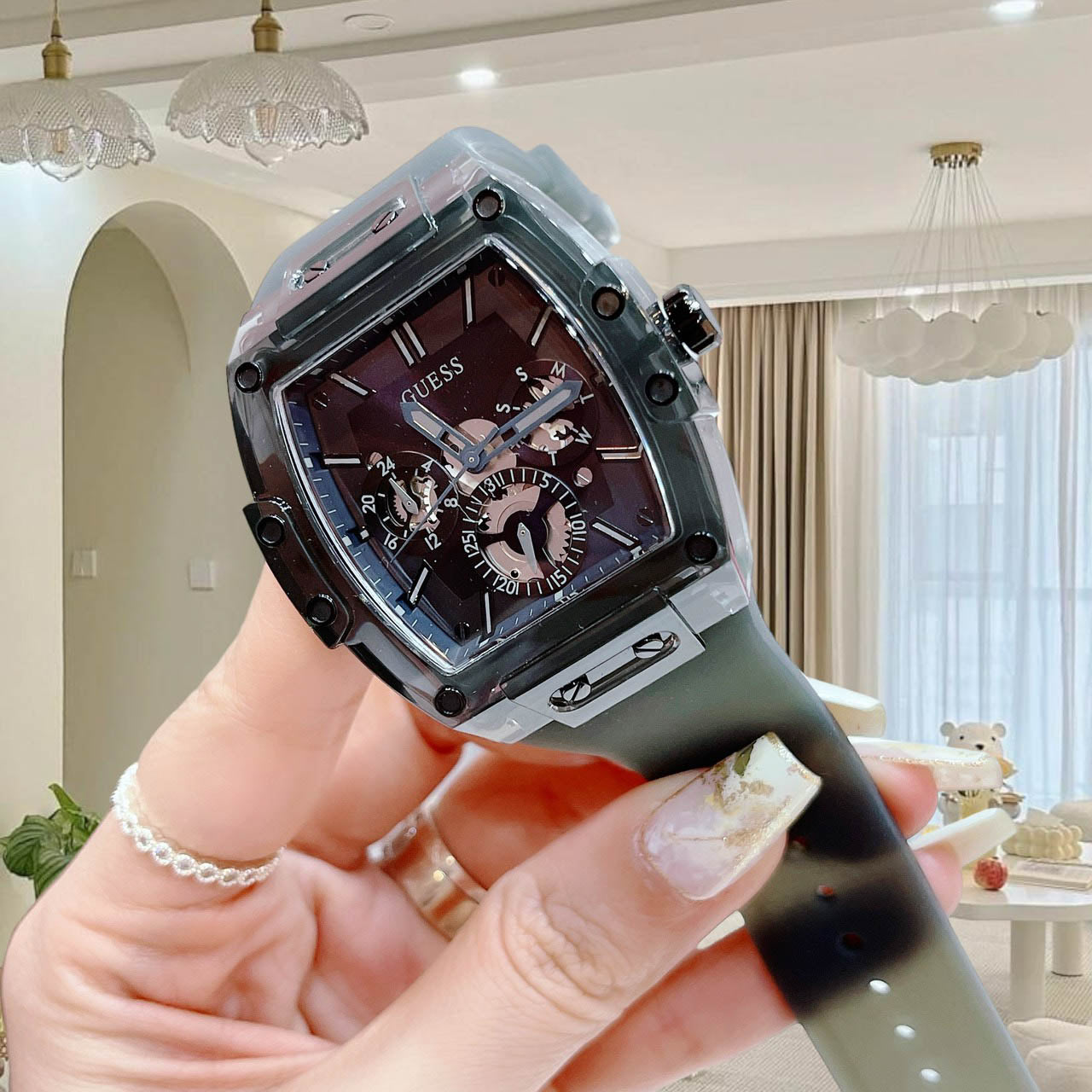  Shop Authentic Guess Phoenix Multifunction Black Dial Grey Silicone Strap Watch For Men - GW0203G9 - Luxxuri