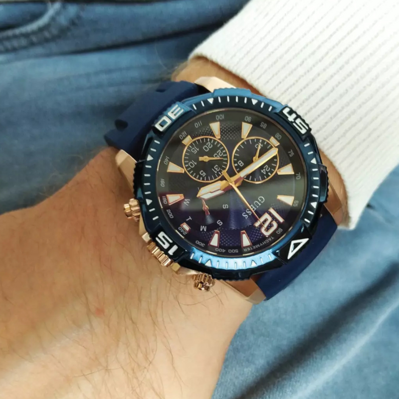  Shop Authentic Guess Commander Blue Dial Blue Rubber Strap Watch for Men - GW0211G4 - Luxxuri