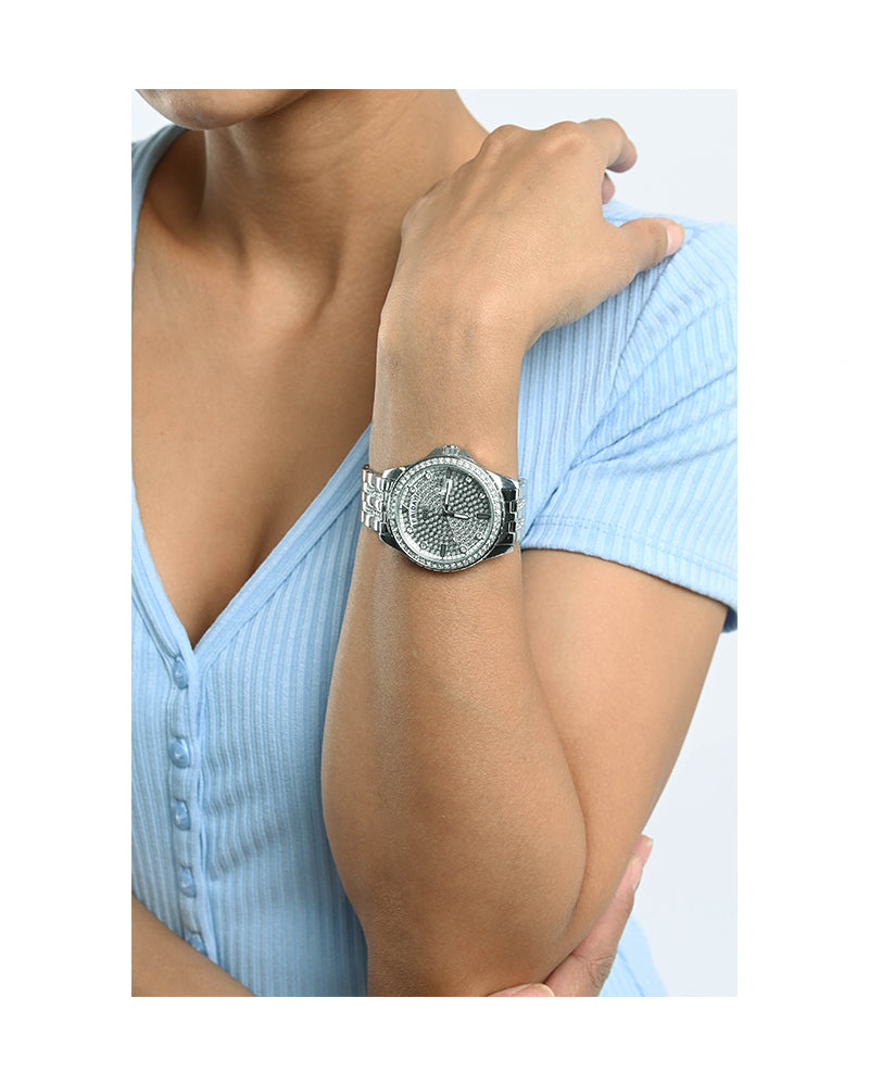  Shop Authentic Guess Frontier Diamonds Silver Dial Silver Steel Strap Watch For Women - W1156L1 - Luxxuri