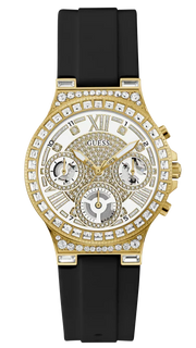  Shop Authentic Guess Moonlight Crystals Silver Dial Black Silicone Strap Watch For Women - GW0257L1 - Luxxuri