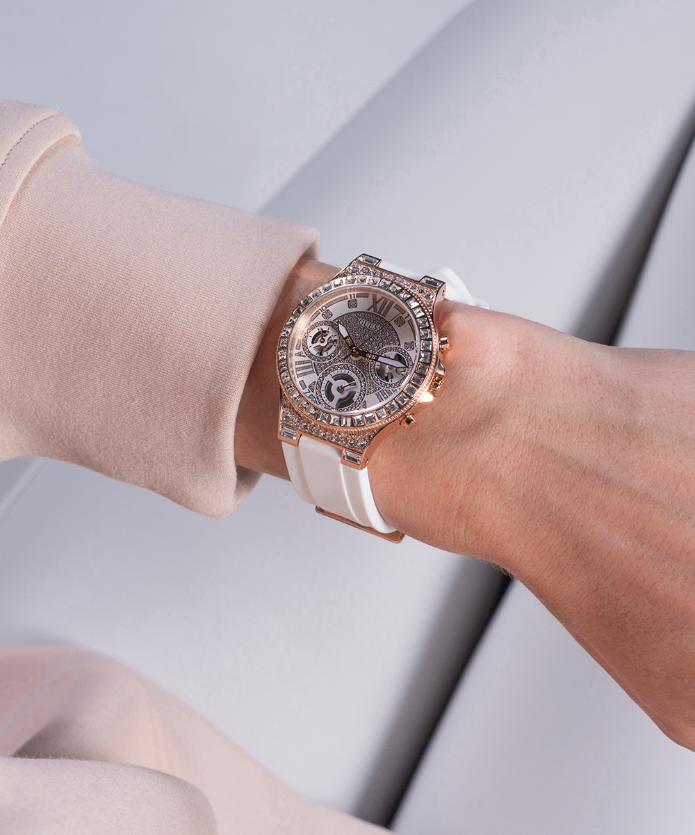  Shop Authentic Guess Moonlight Diamonds White Dial White Rubber Strap Watch for Women - GW0257L2 - Luxxuri