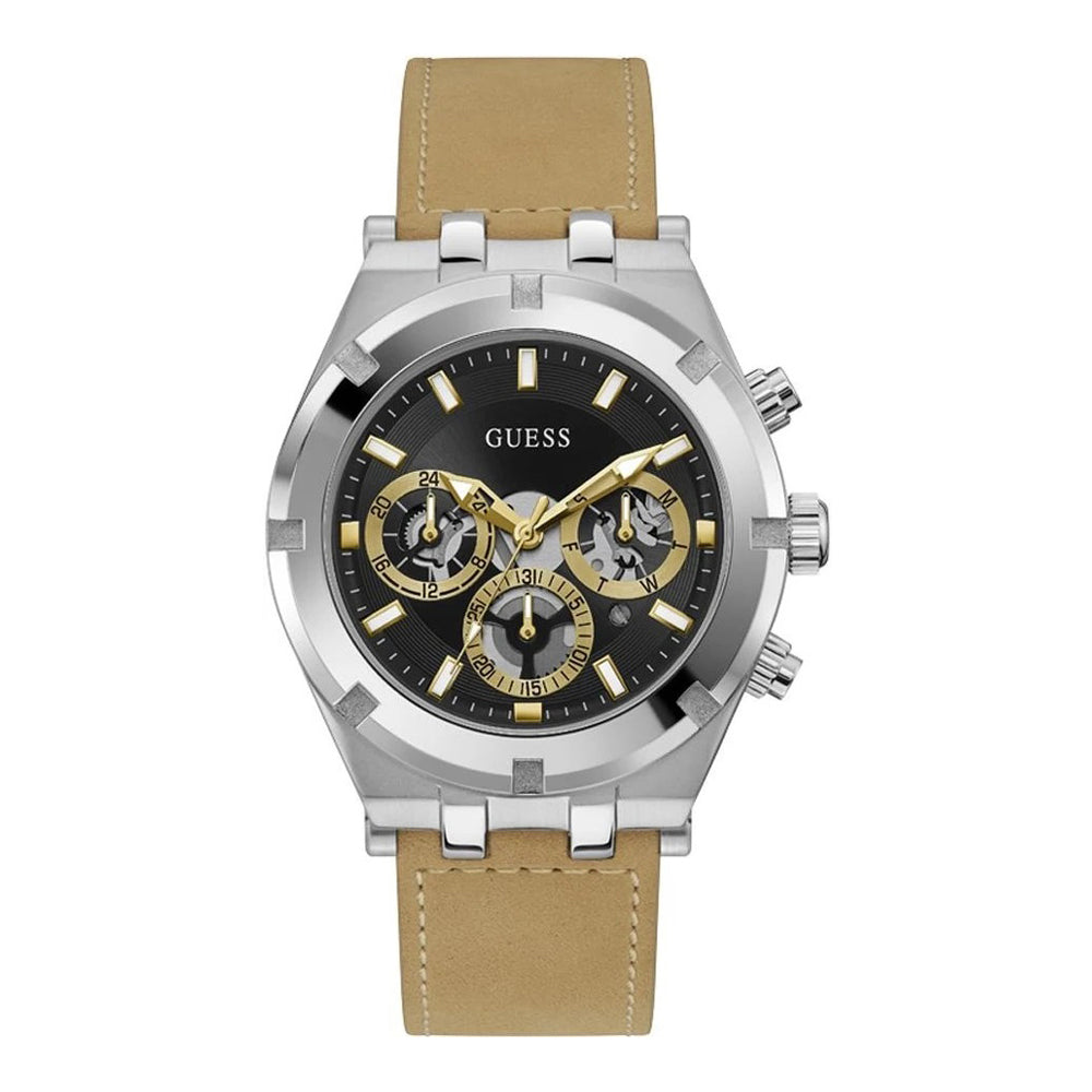  Shop Authentic Guess Continental Multifunction Black Dial Brown Leather Strap Watch for Men - GW0262G1 - Luxxuri
